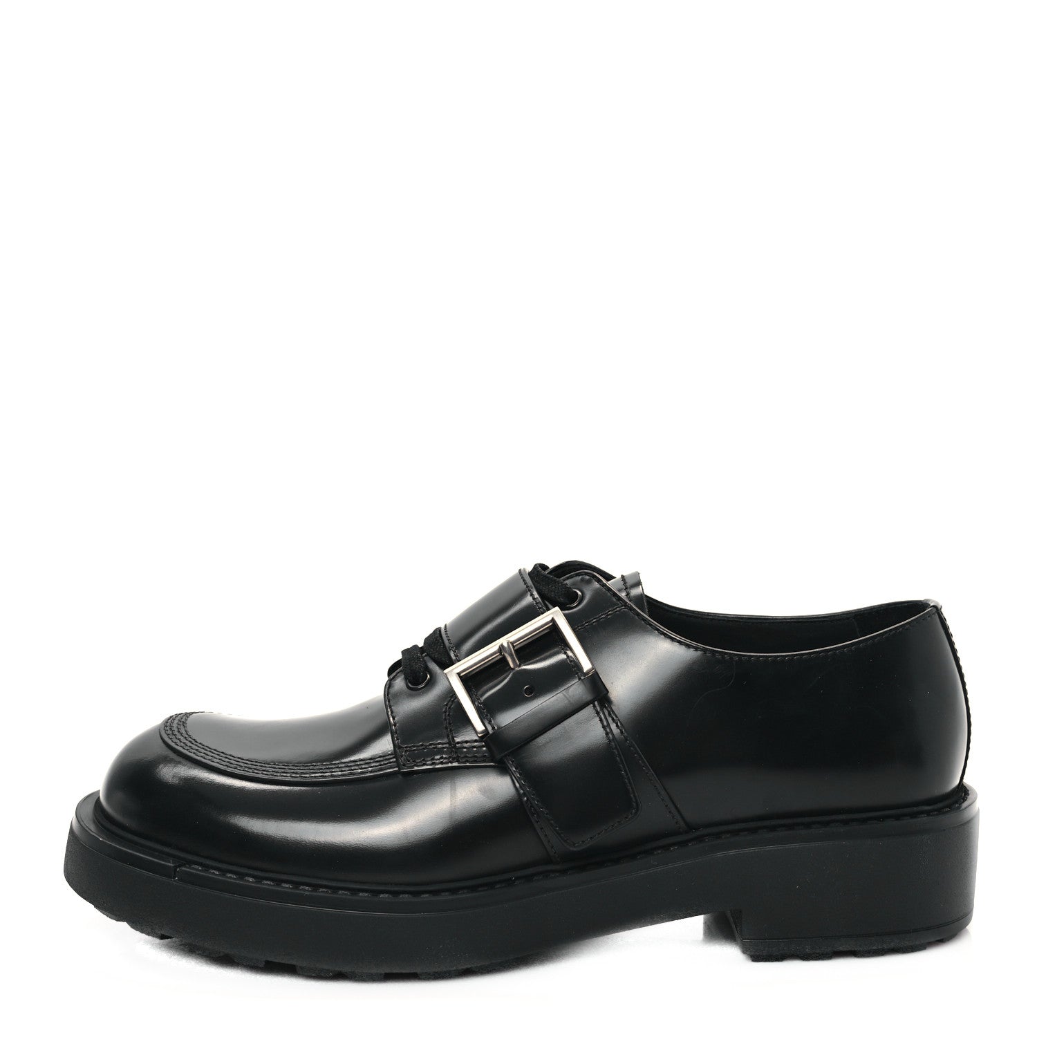 寺*島様 【archive】PRADA l buckle loafers Prada Calfskin Mens Belted Lace Up Loafers 9 Black 1626529