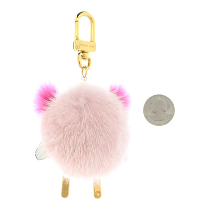Louis Vuitton Calfskin Mink Fur Wild Puppet Bag Charm Key Holder Rose 2 of 6