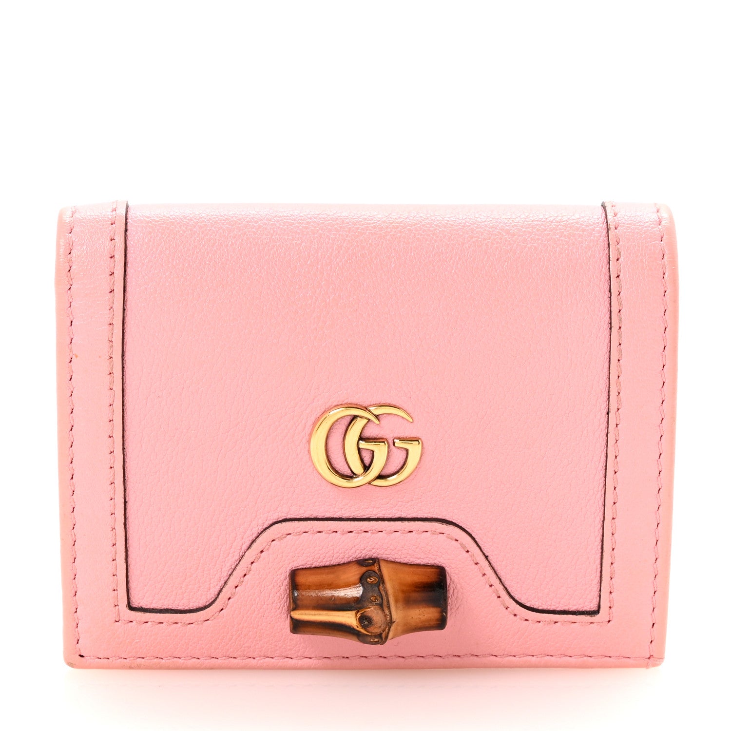 Gucci Wonka Grain Calfskin Diana Card Case Wallet Wild Rose 1 of 7