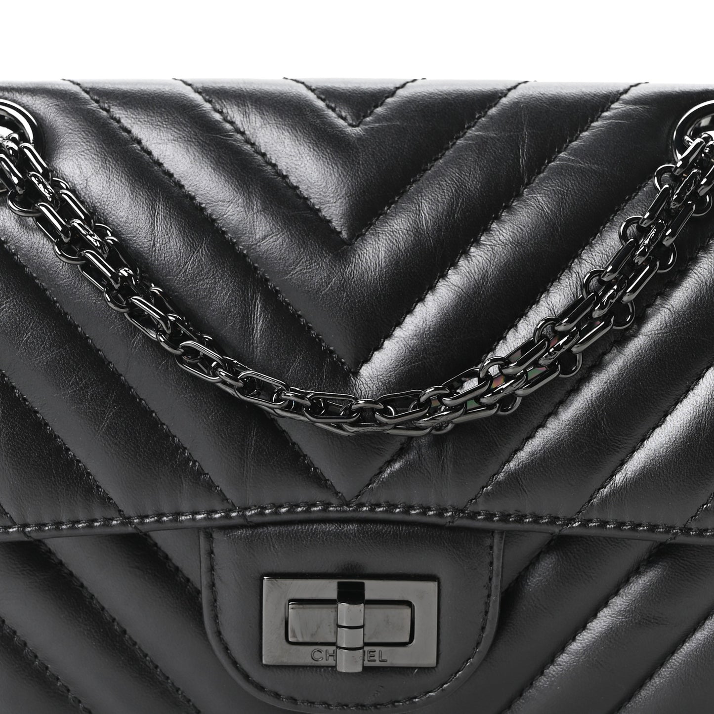 Aged Calfskin Chevron Quilted 2.55 Reissue Mini Flap So Black