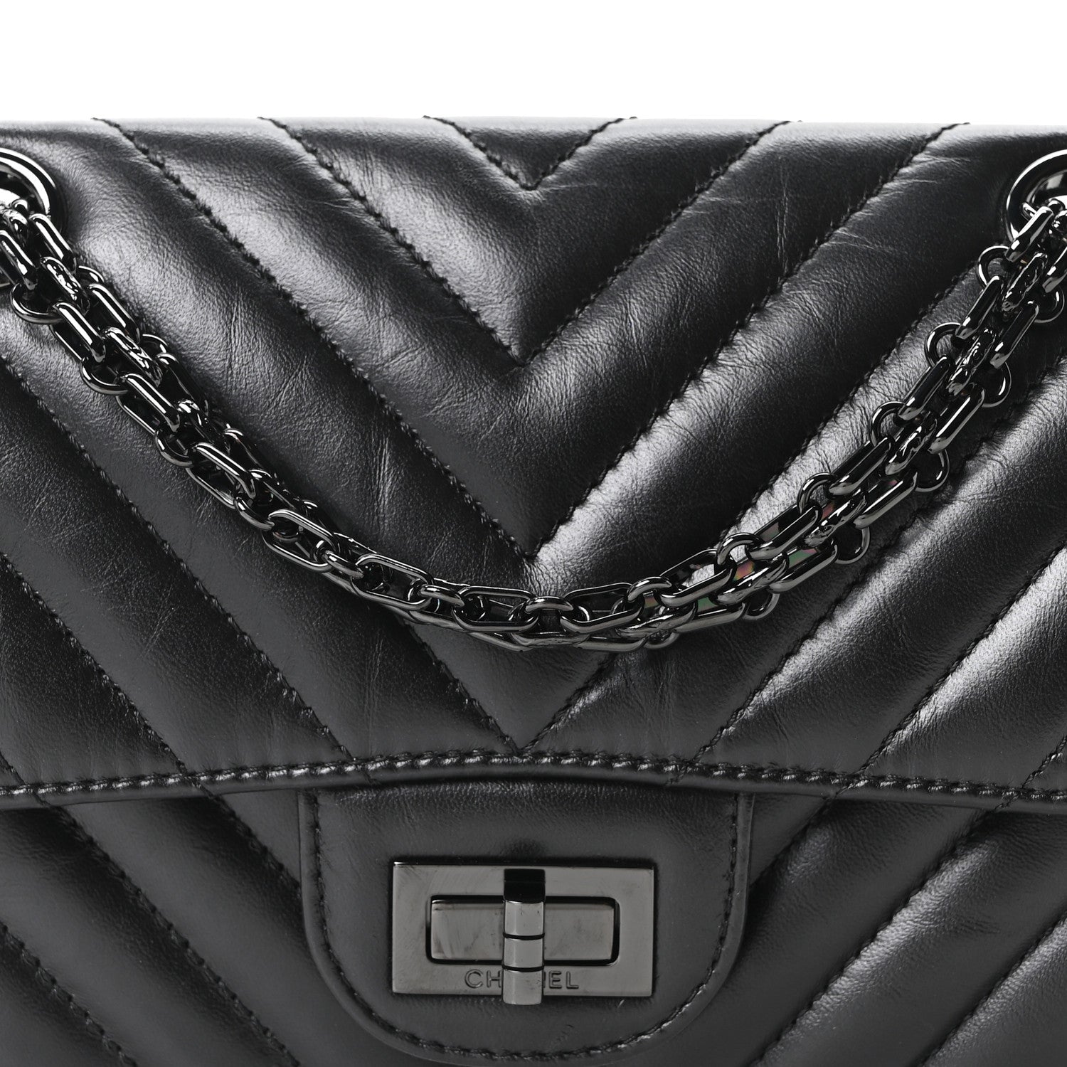 Chanel Aged Calfskin Chevron Quilted 2.55 Reissue Mini Flap So Black 8 of 11