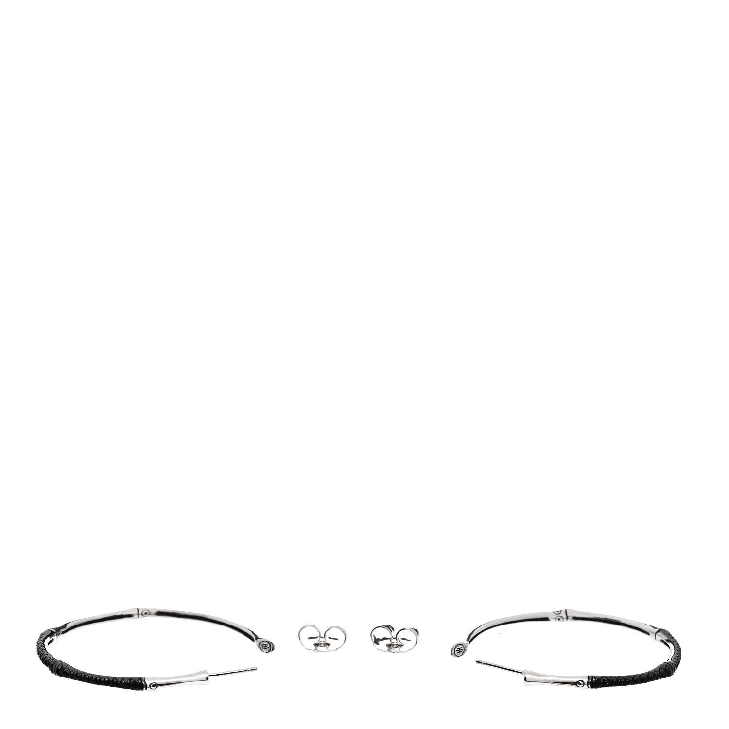 John Hardy Sterling Silver Black Sapphire Large Bamboo Hoop Earrings 3 of 5