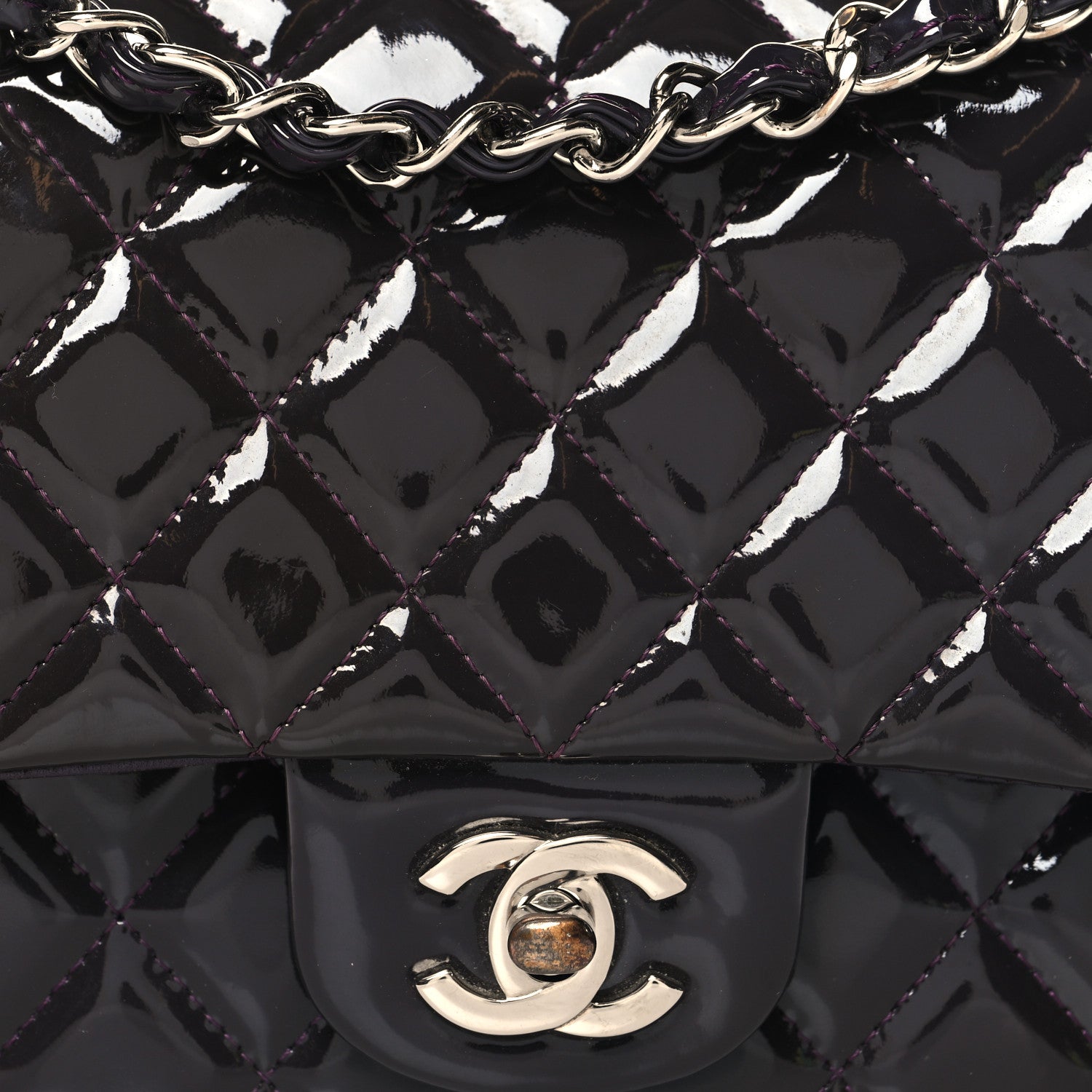 Chanel Patent Quilted Medium Double Flap Purple 8 of 11