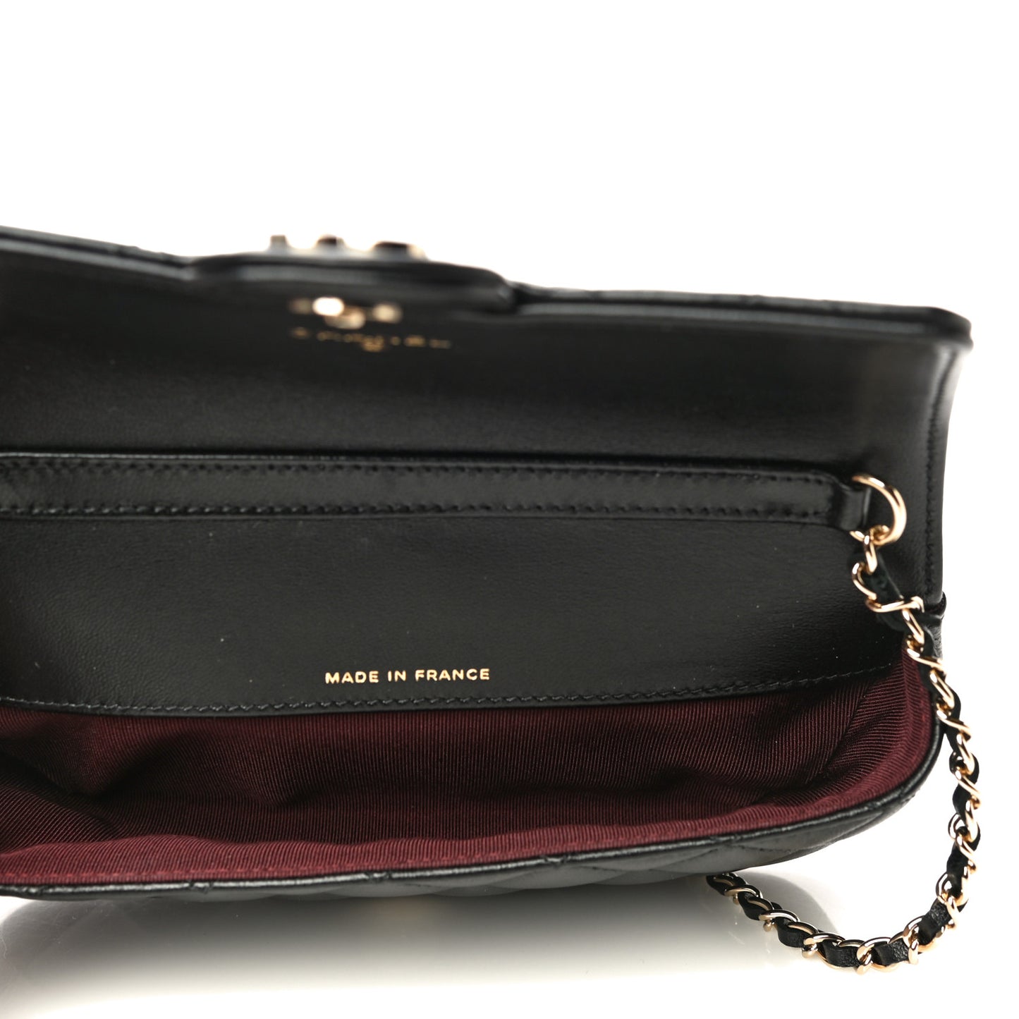 Lambskin Quilted Glasses Case With Chain Black