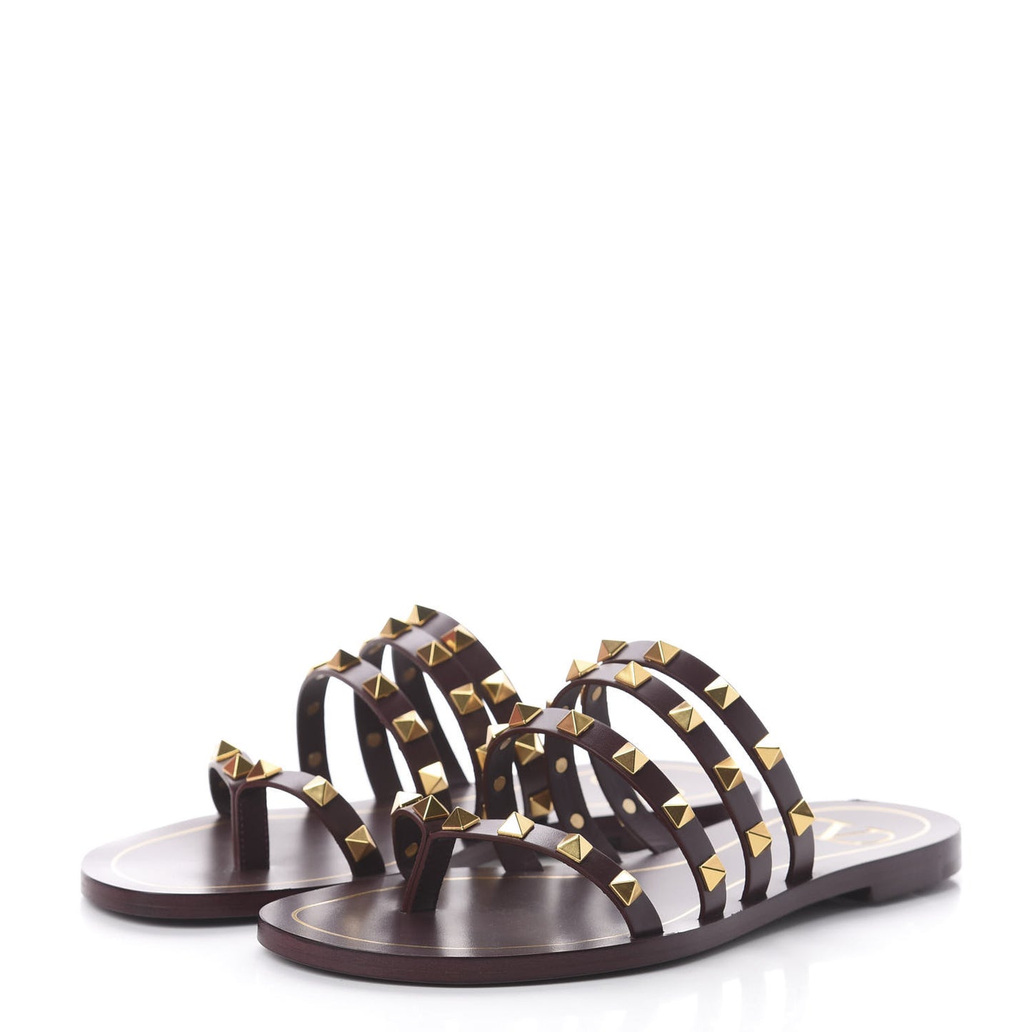 Calfskin Rockstud Flair Flat Thong Sandals 35 Rubin