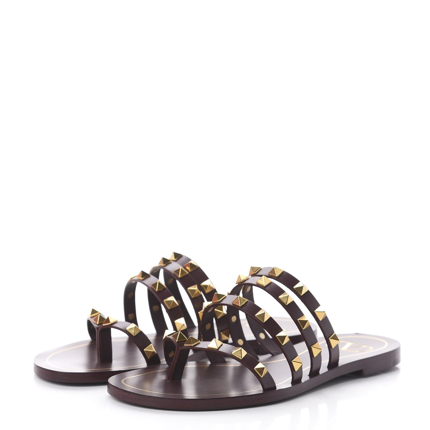 Valentino Garavani Calfskin Rockstud Flair Flat Thong Sandals 35 Rubin 3 of 7
