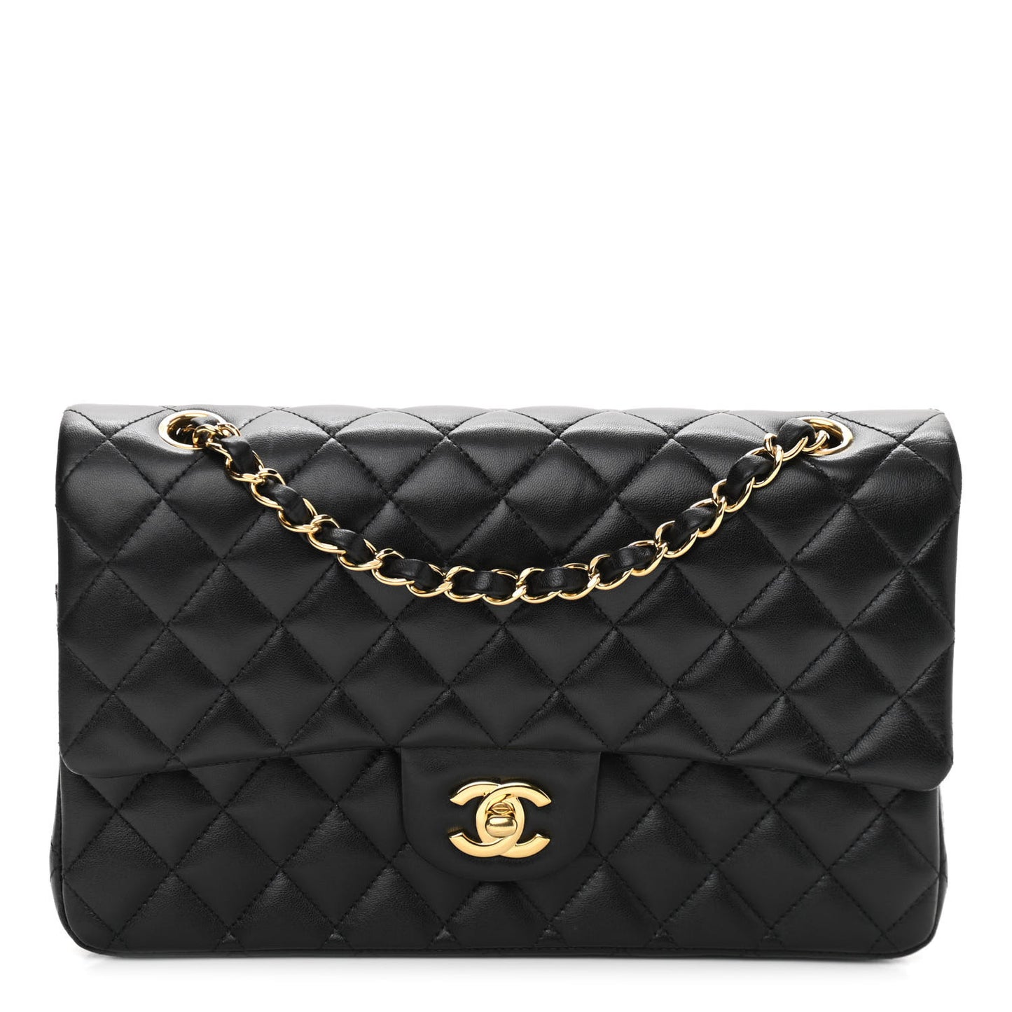 Lambskin Quilted Medium Double Flap Black