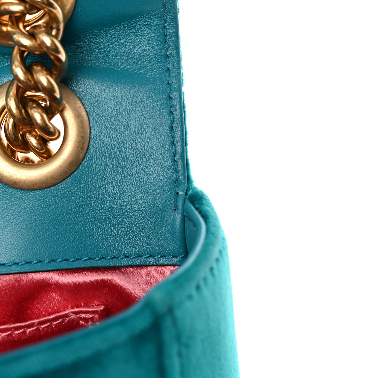 Gucci Velvet Matelasse Mini GG Marmont Shoulder Bag Pavone Cyan 11 of 11