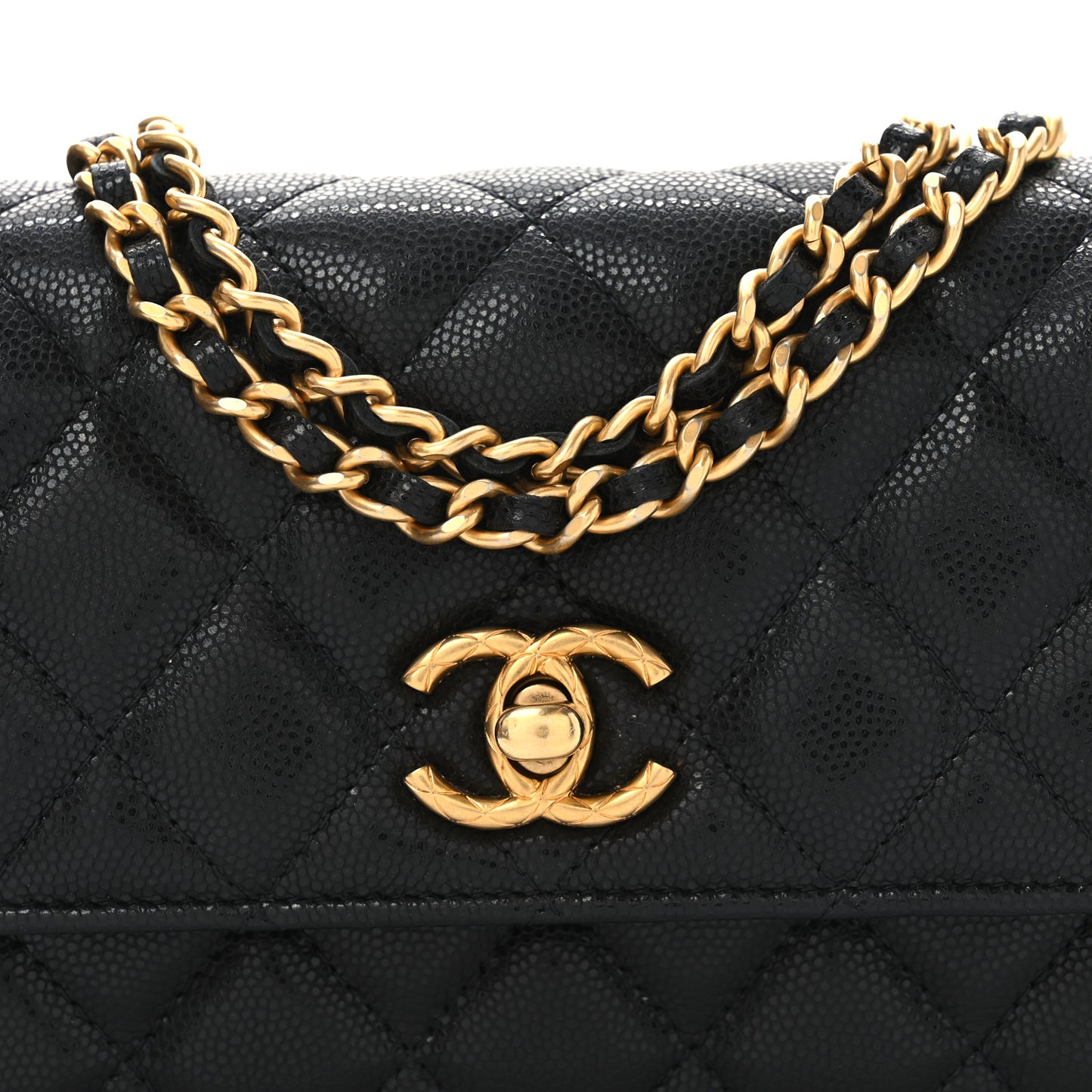 Caviar Quilted Chain Link Clutch With Chain Black