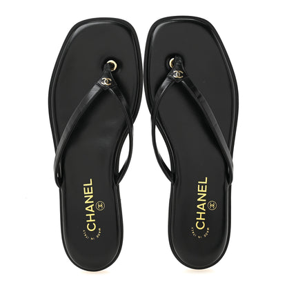 Chanel Goatskin CC Times Square Thong Sandals 41 Black 2 of 10