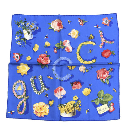 Gucci Silk Guccy Floral Print Pocket Square Blue 1 of 3
