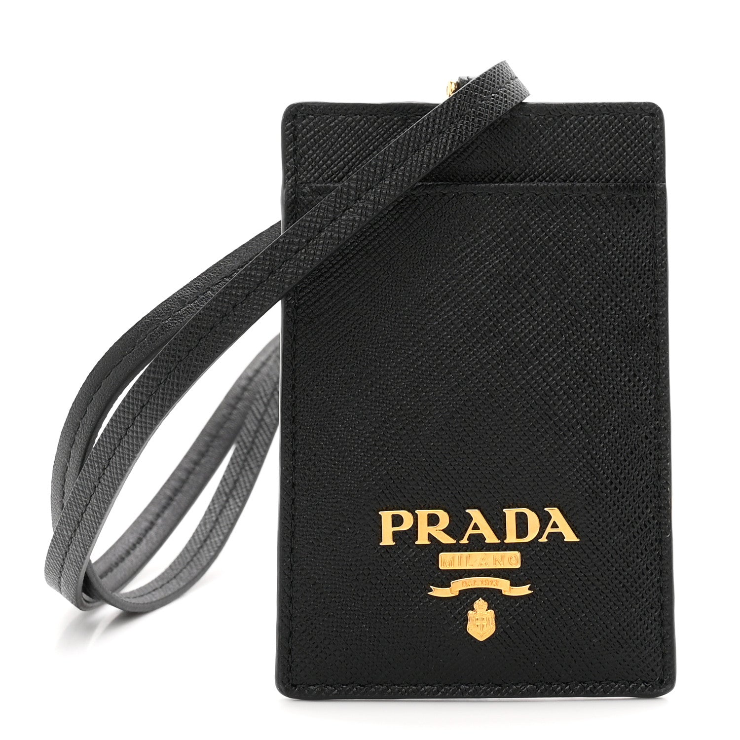 Prada Vitello Move Triangle Lanyard Card Case Black 1917811