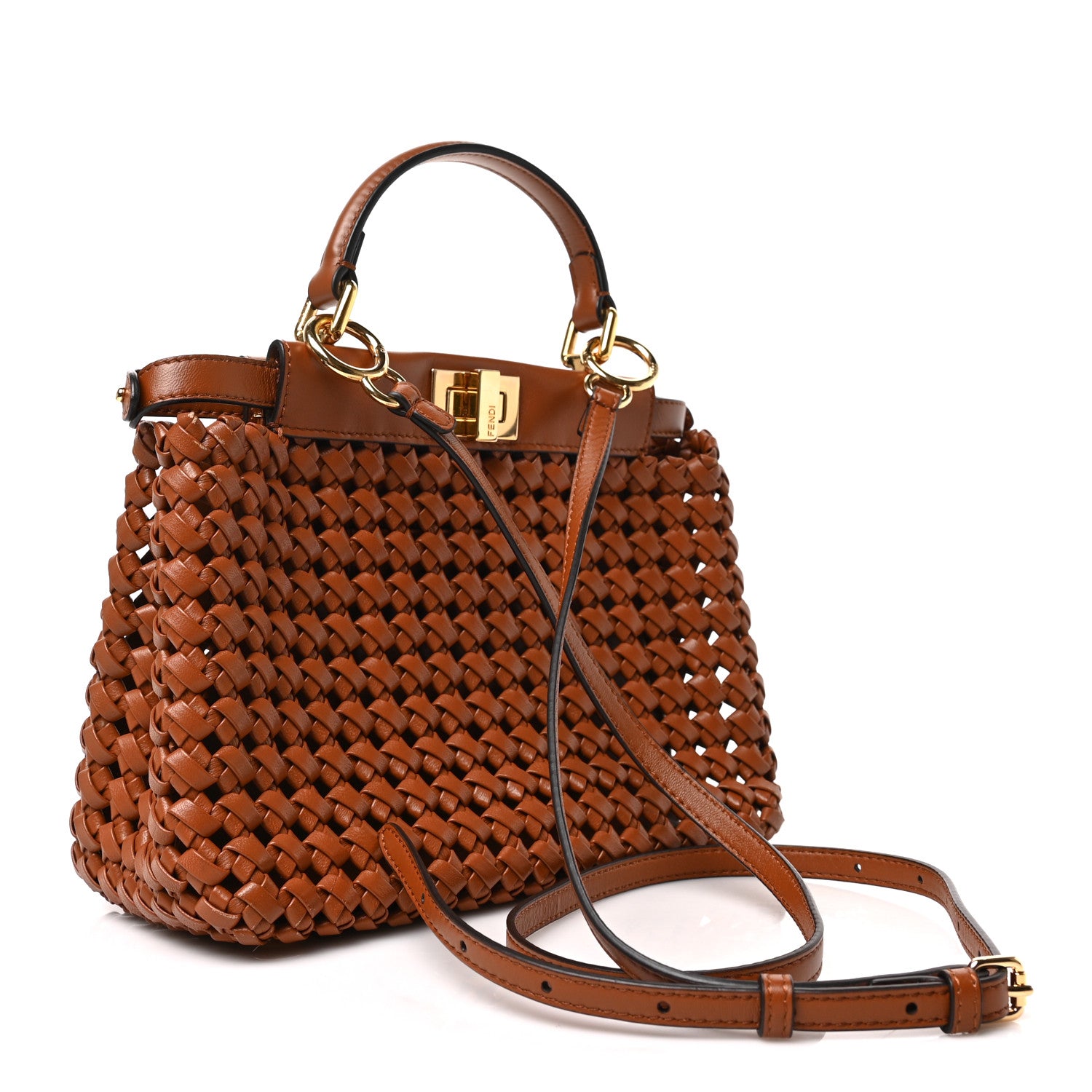 Fendi Nappa Woven Mini Peekaboo Iconic Satchel Cuoio 3 of 8