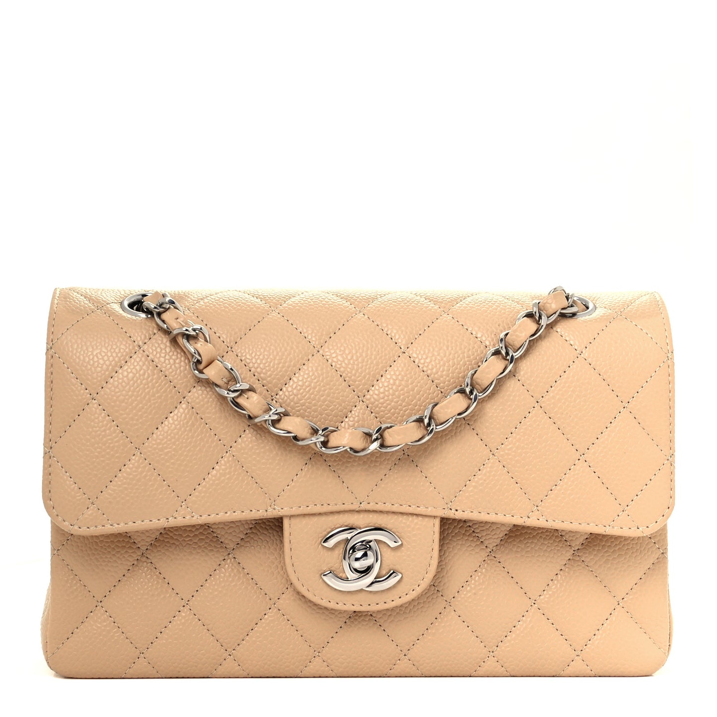 Caviar Quilted Small Double Flap Beige