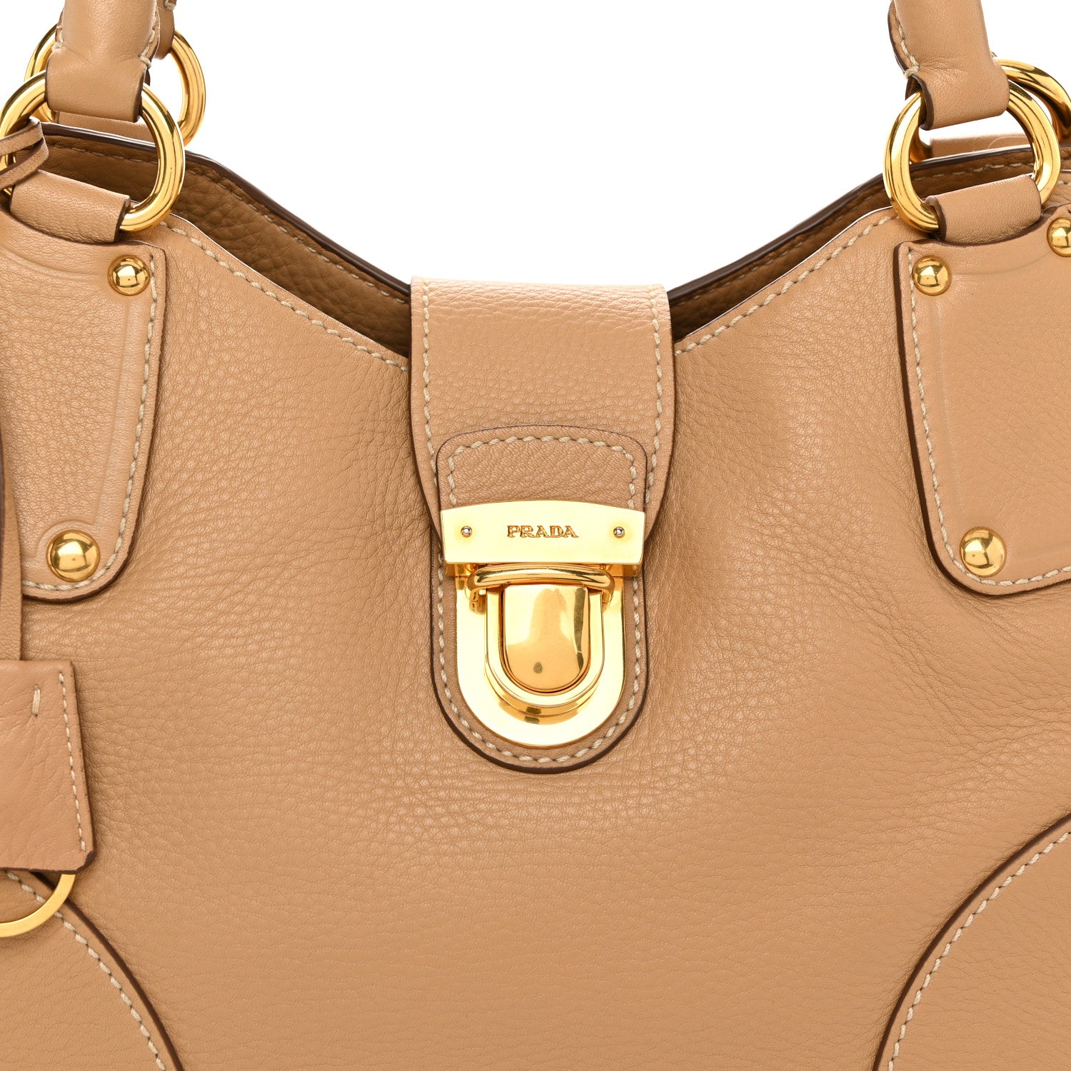 Prada Vitello Daino Pushlock Tote Sughero 9 of 11