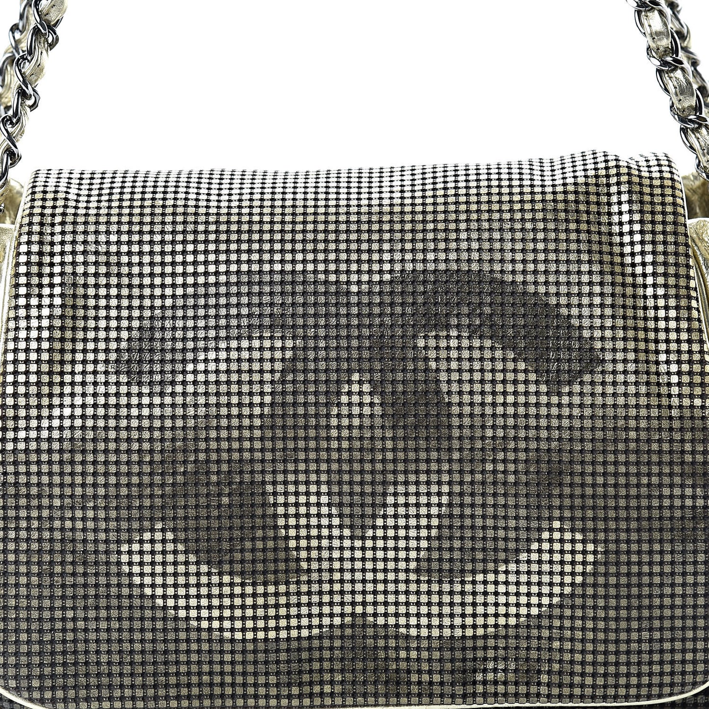 Metallic Lambskin Perforated Hollywood Accordion Flap Bag Gold