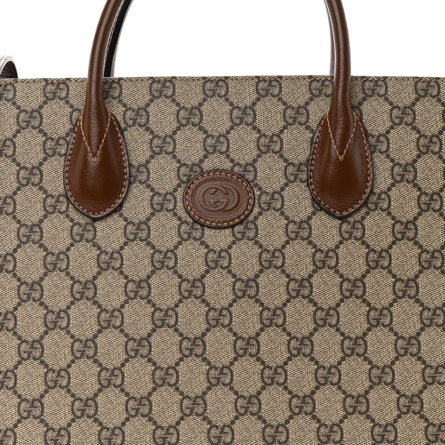 GG Supreme Monogram Azalea Calfskin Small Retro Interlocking G Tote Bag Beige Ebony Brown Sugar