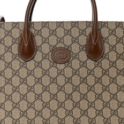 Gucci GG Supreme Monogram Azalea Calfskin Small Retro Interlocking G Tote Bag Beige Ebony Brown Sugar 8 of 17