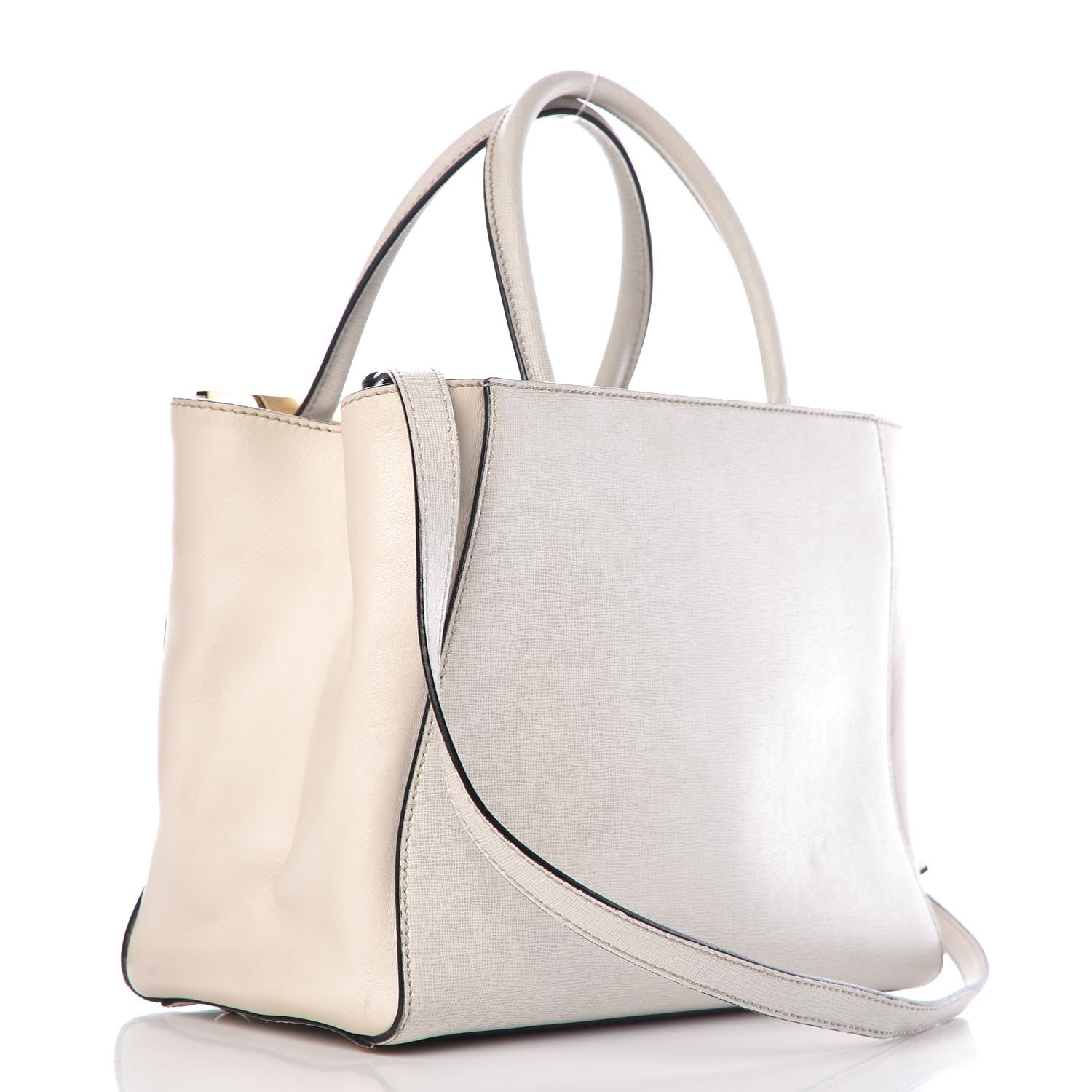 Fendi Vitello Elite Flamingo Petite 2Jours Tote Latte Bianco 4 of 13