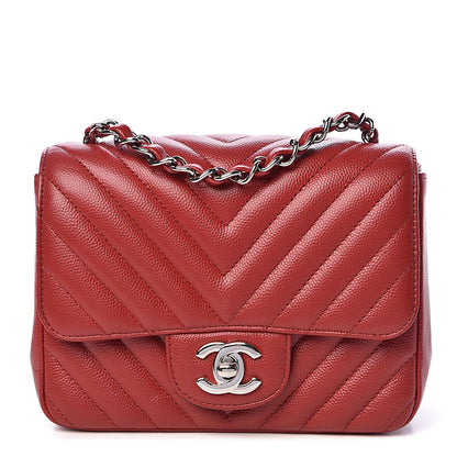 Chanel Caviar Chevron Quilted Mini Square Flap Dark Red 1 of 10