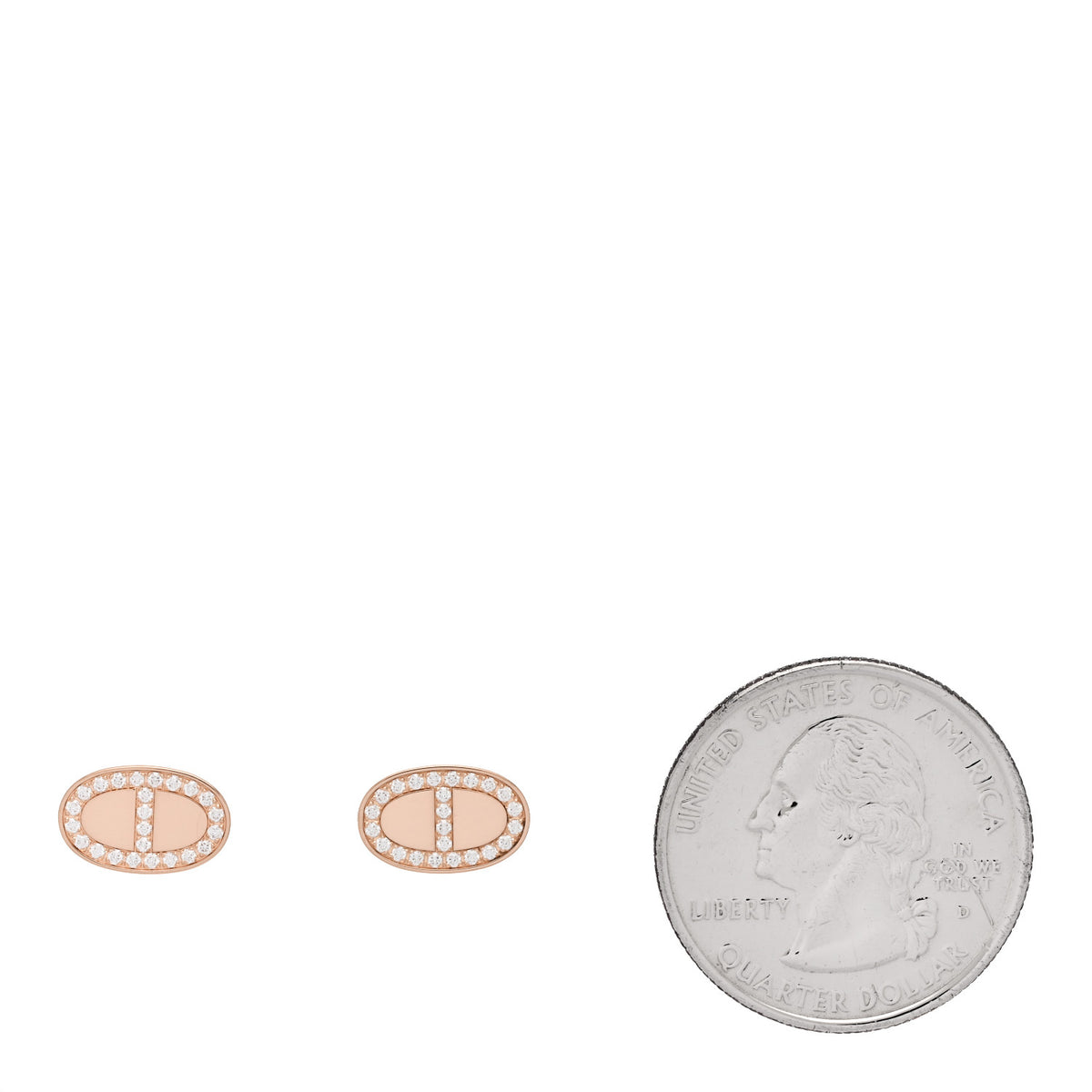 Hermes 18K Rose Gold Diamond Chaine d'Ancre Contour Stud Earrings 2 of 4