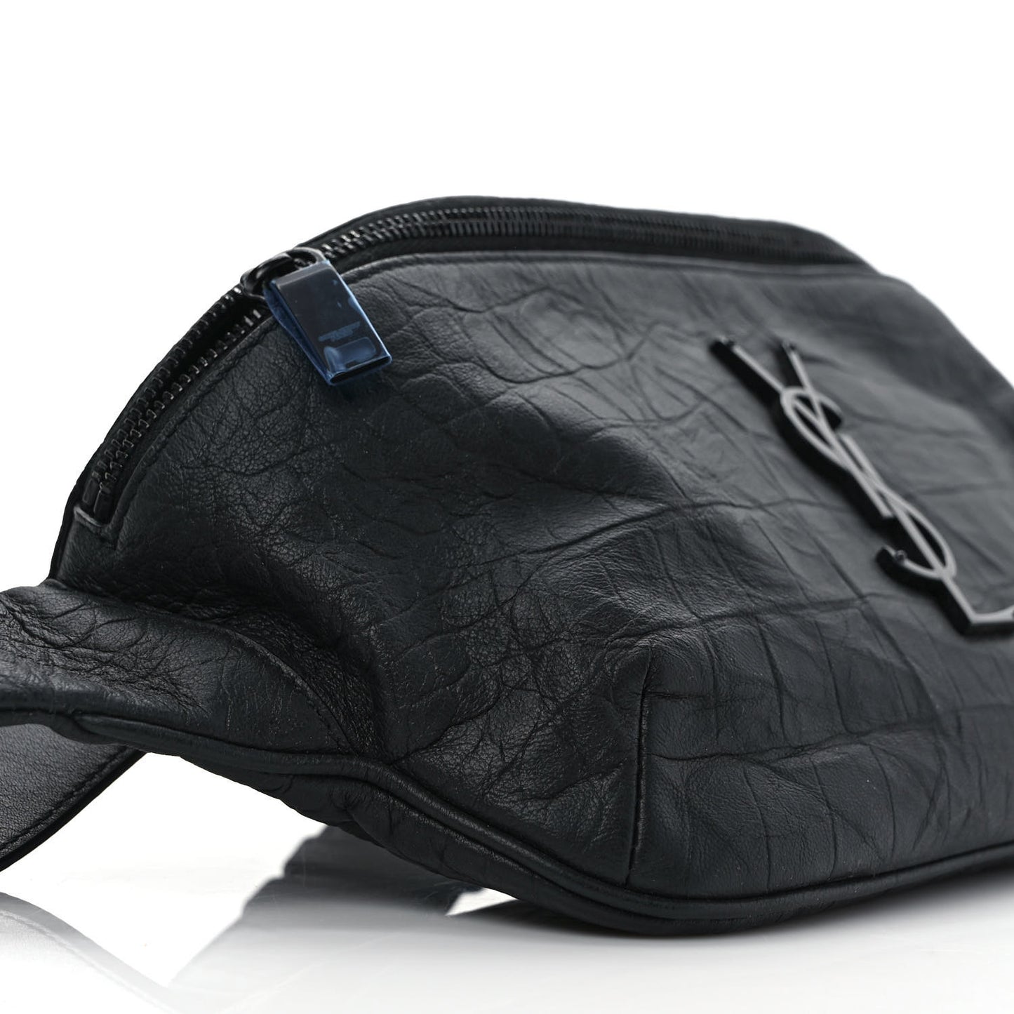 Calfskin Crocodile Embossed Monogram Belt Bag Black