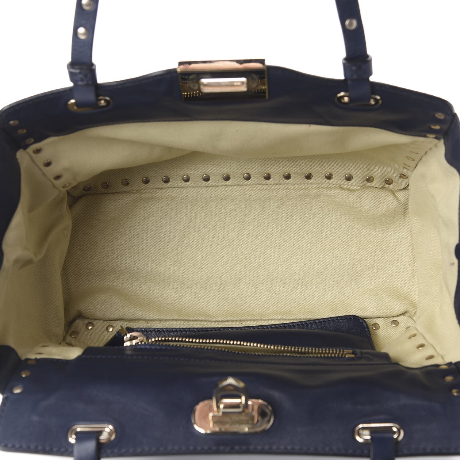 Valentino Garavani Vitello Small Rockstud Tote Marine 4 of 8