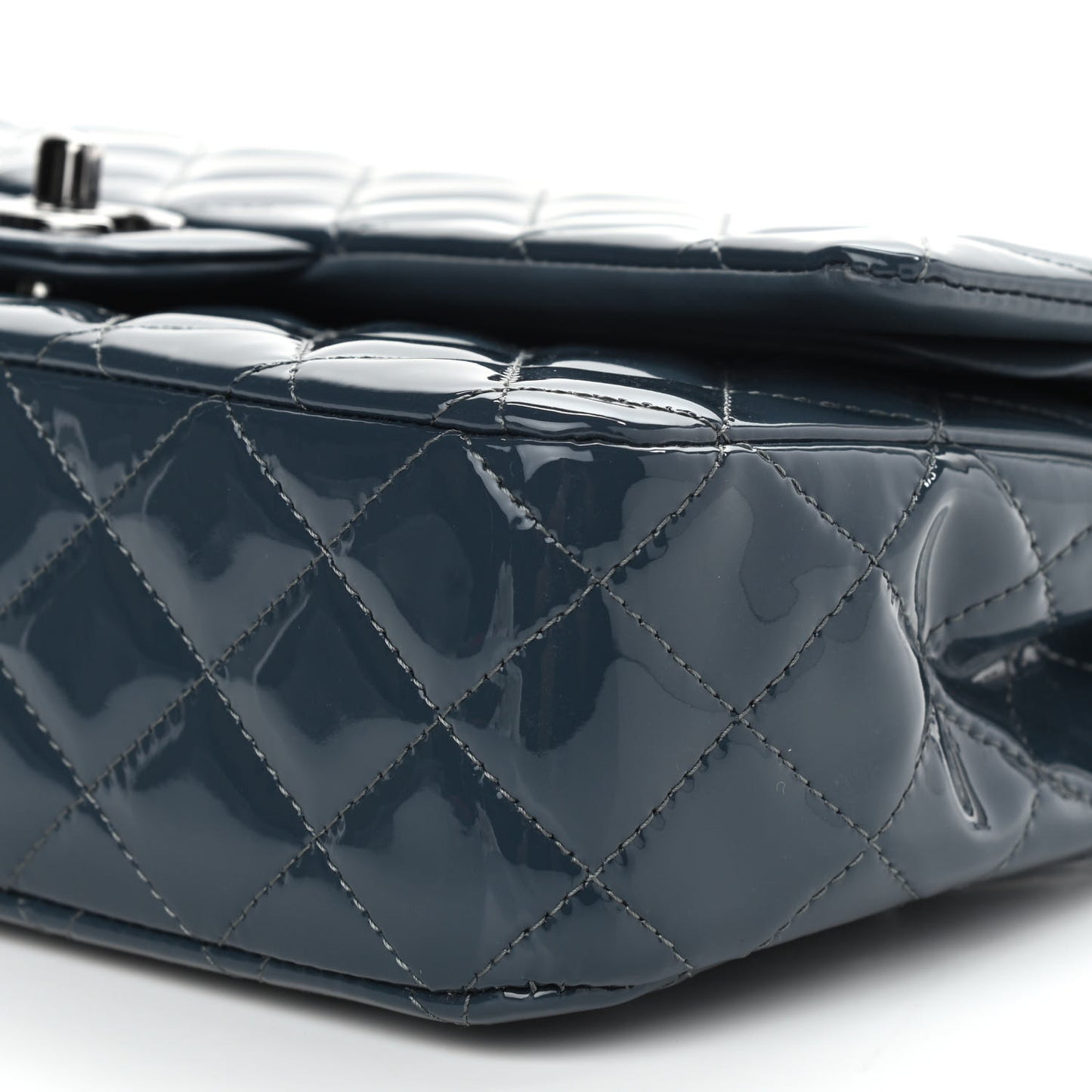 Patent Quilted Medium Double Flap Navy Blue