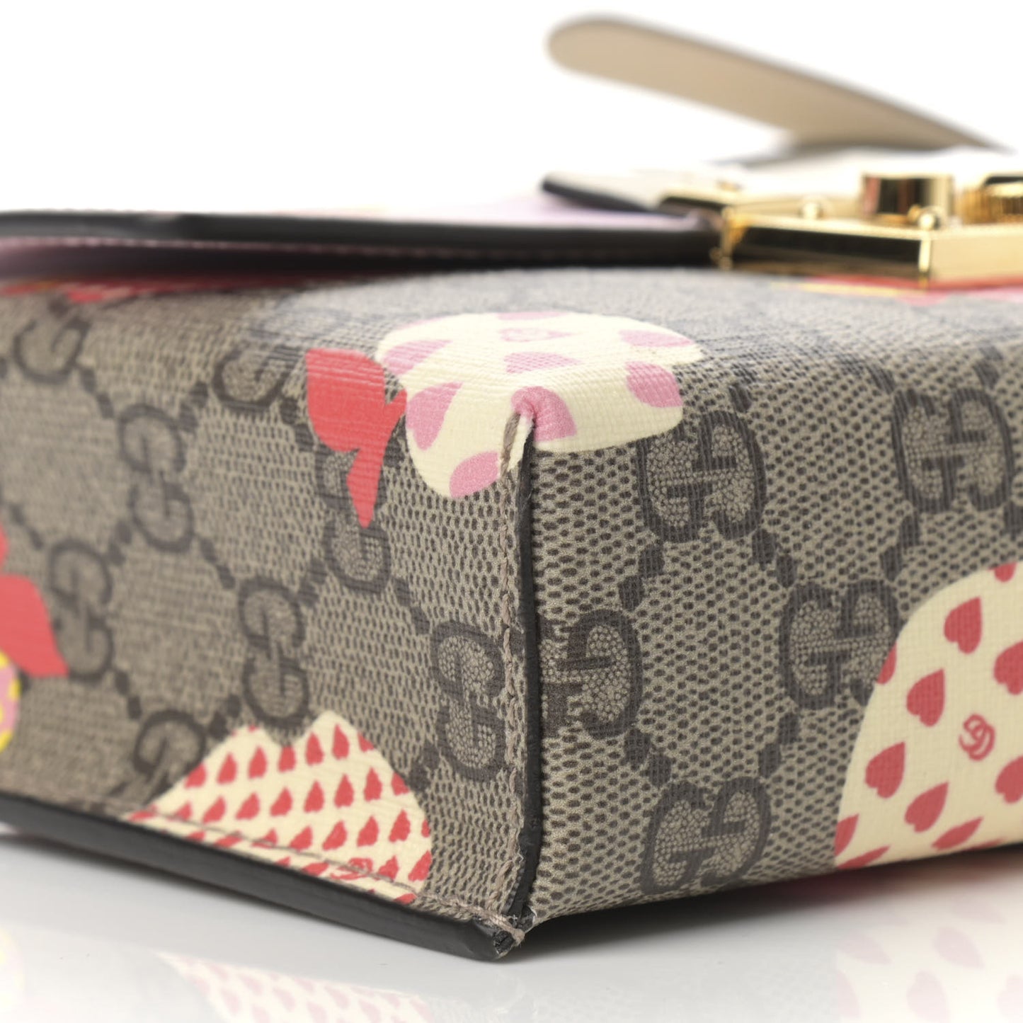 GG Supreme Monogram Les Pommes Mini Padlock Top Handle Shoulder Bag Beige Ebony Multicolor Cotton Candy Pink