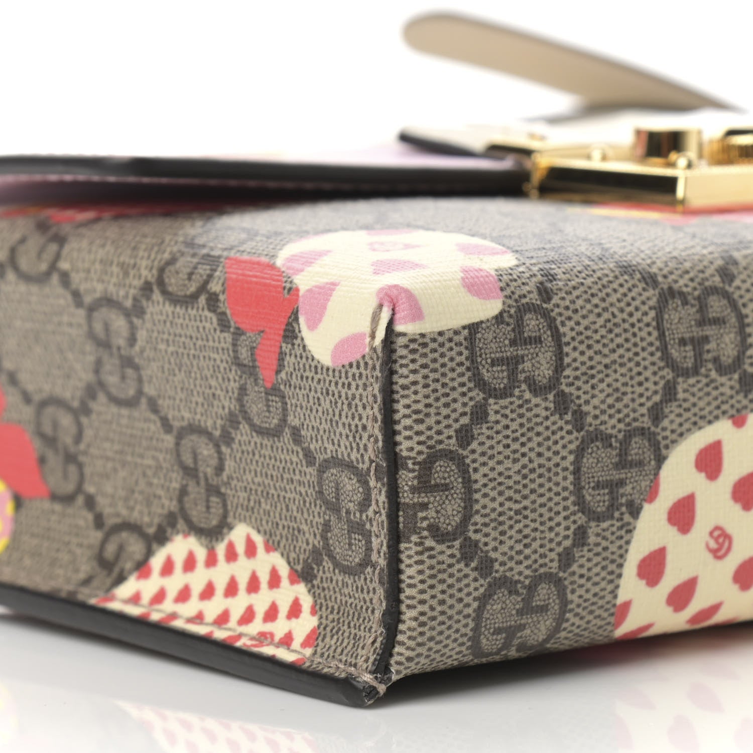 Gucci GG Supreme Monogram Les Pommes Mini Padlock Top Handle Shoulder Bag Beige Ebony Multicolor Cotton Candy Pink 9 of 12