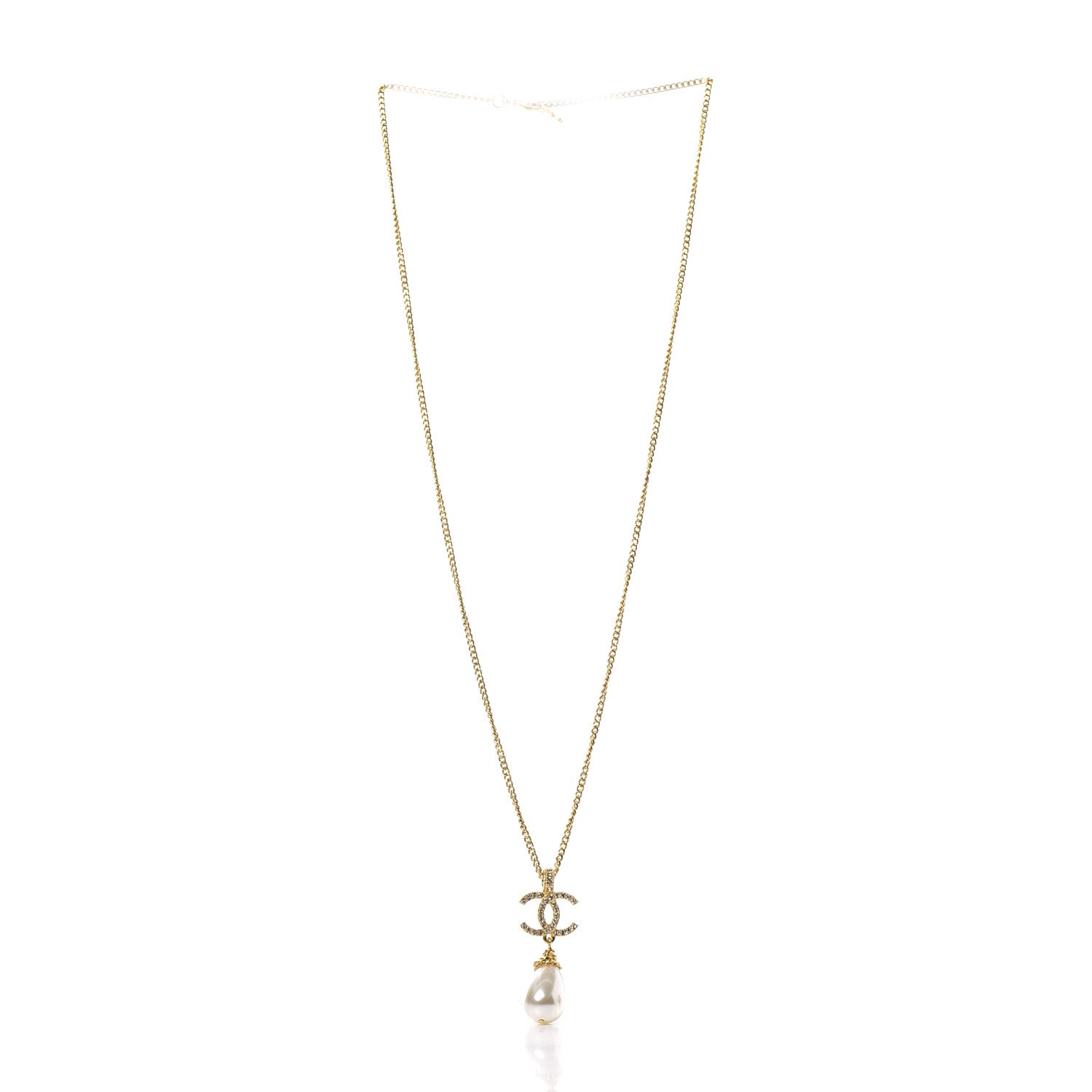 Chanel Pearl Crystal Twisted CC Drop Necklace Gold 3 of 5