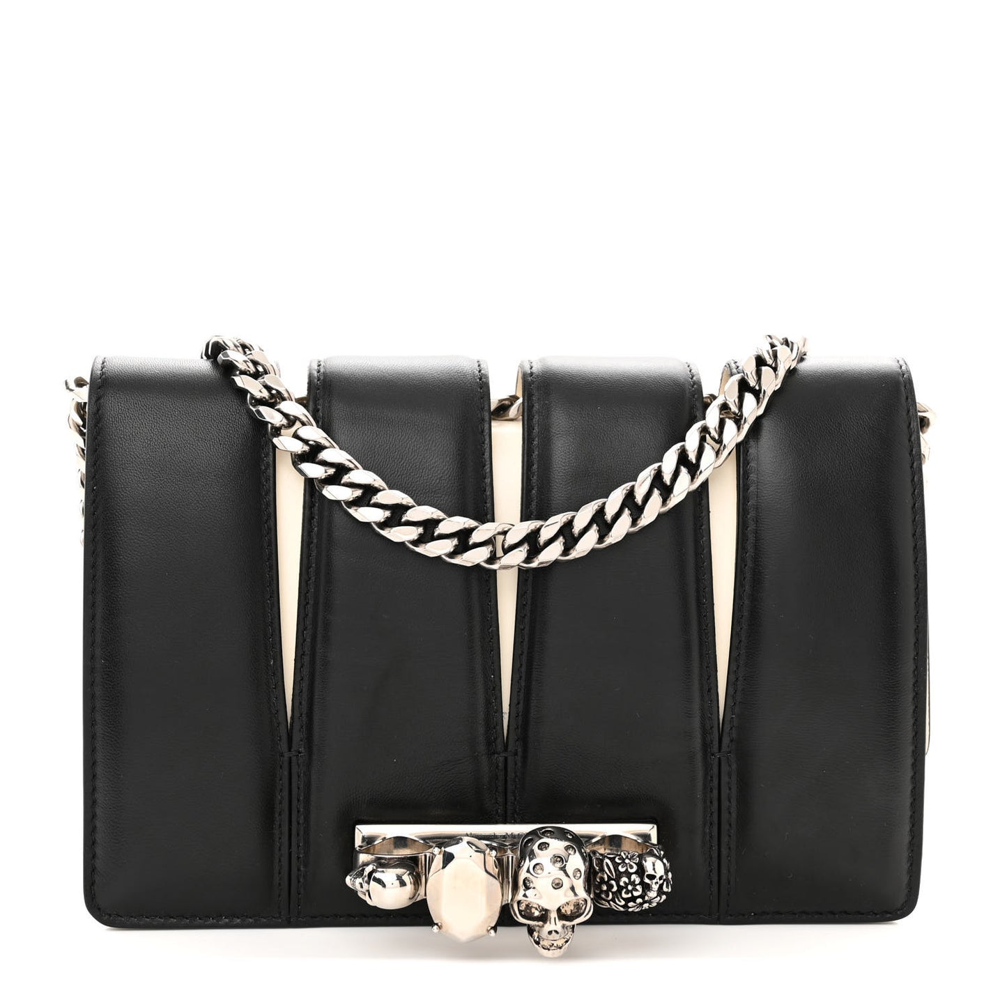 Calfskin Slash Knuckle Shoulder Bag Black Ivory