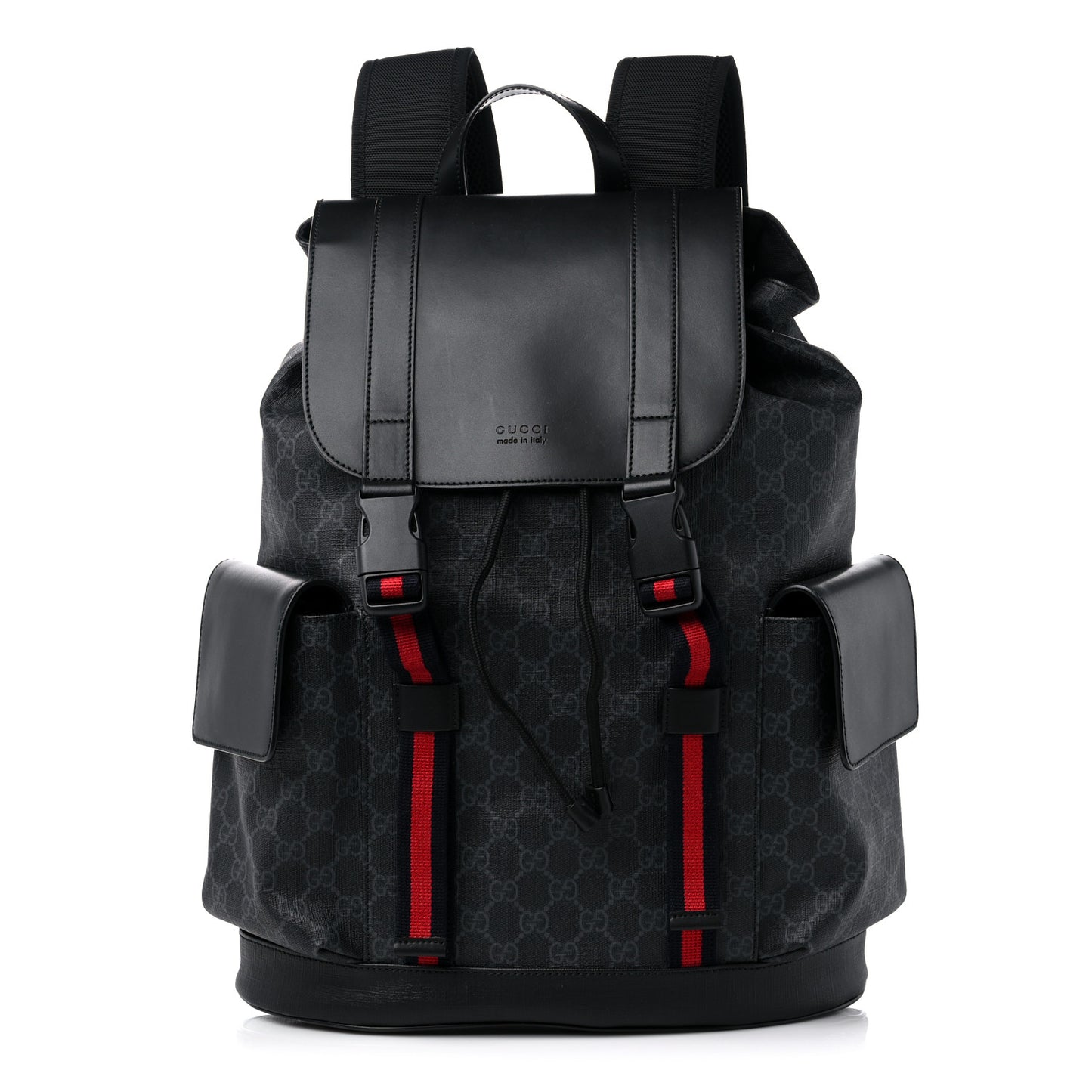 Soft GG Supreme Monogram Appia Calfskin Web Double Buckle Backpack Black