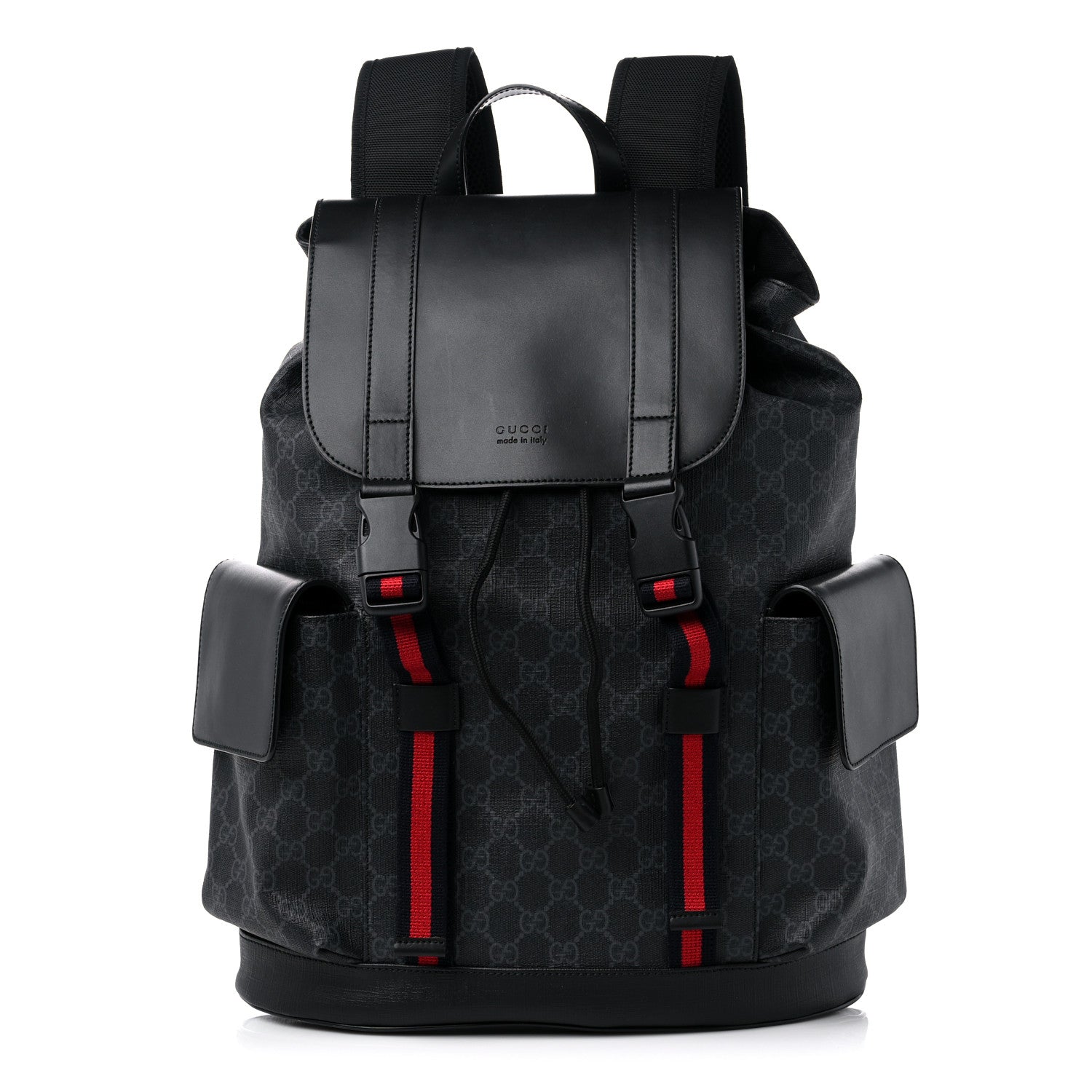 Gucci Soft GG Supreme Monogram Appia Calfskin Web Double Buckle Backpack Black 1 of 9