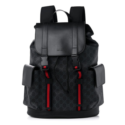 Gucci Soft GG Supreme Monogram Appia Calfskin Web Double Buckle Backpack Black 1 of 9