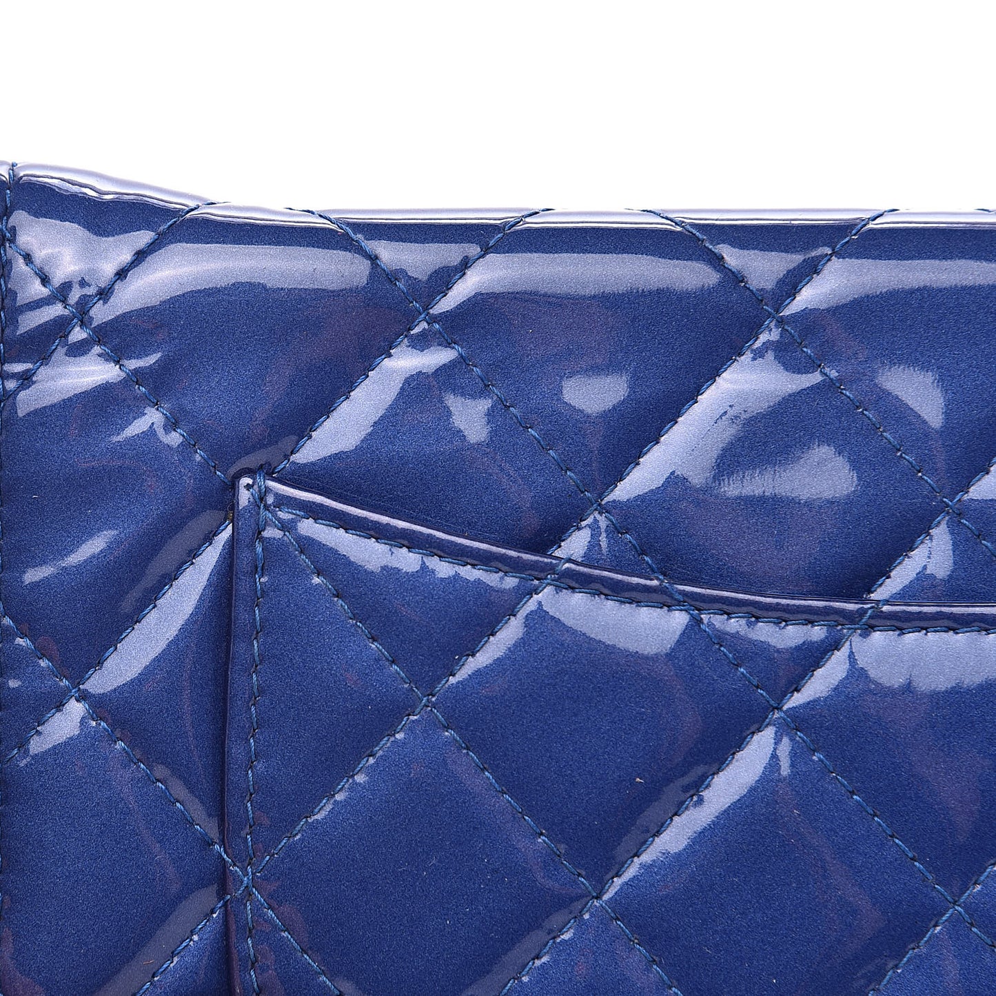 Patent Quilted Wallet On Chain WOC Dark Blue