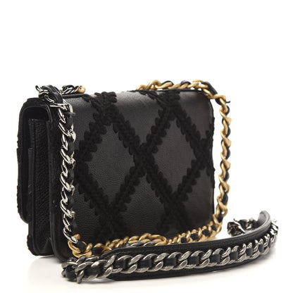 Chanel Calfskin Crochet 19 Wallet On Chain WOC Black 3 of 13