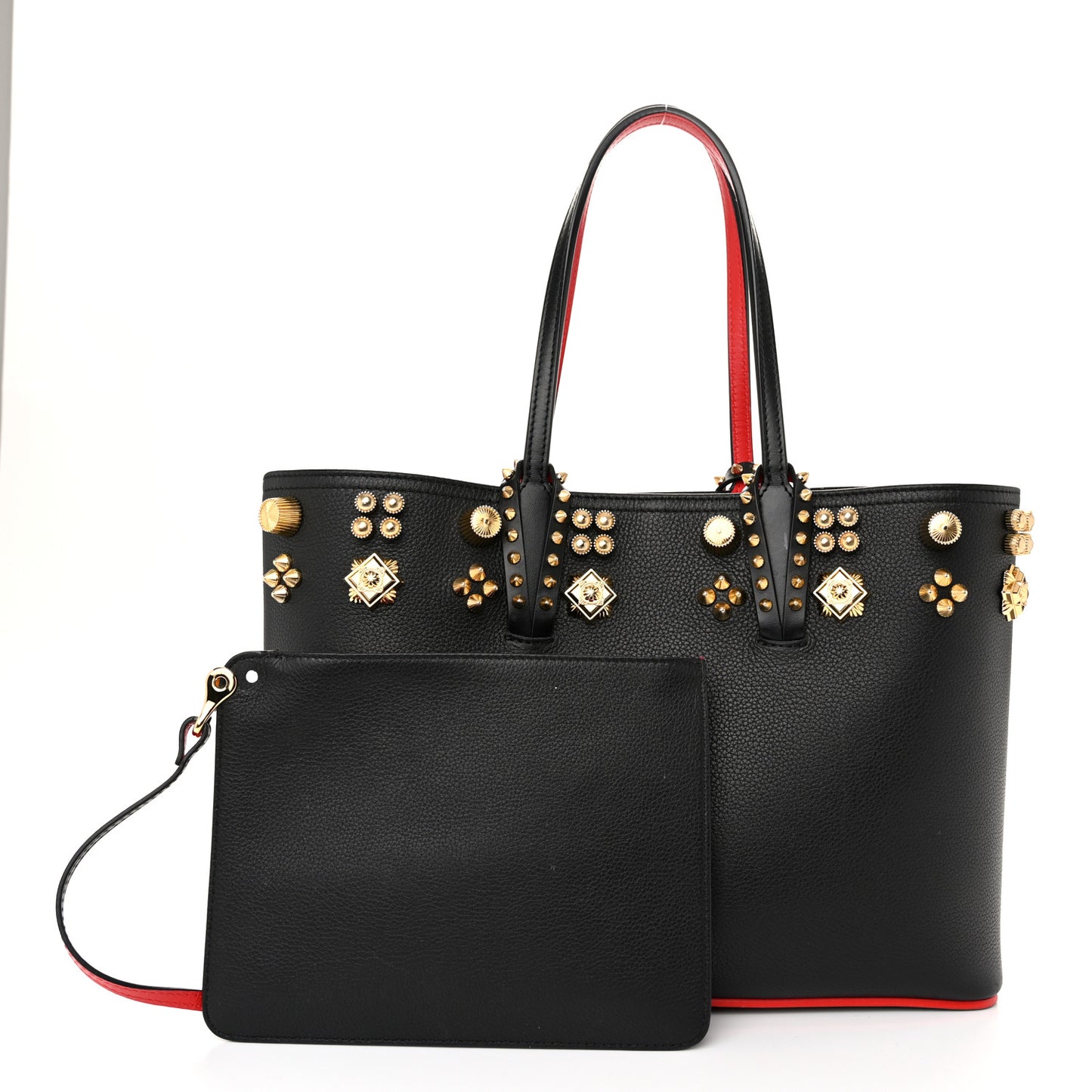 Calfskin Empire Spike Small Studded East West Cabata Tote Black Gold