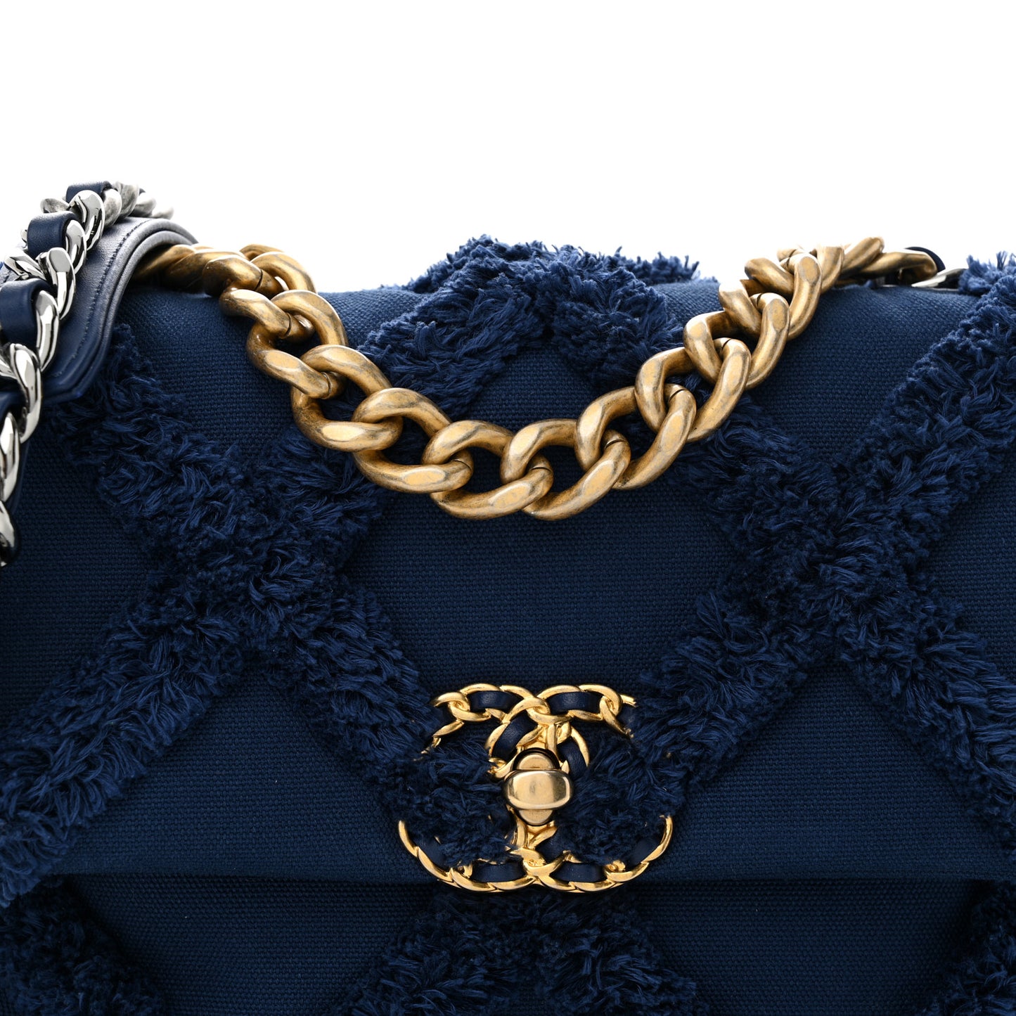 Cotton Canvas Quilted Medium 19 Flap Navy Blue