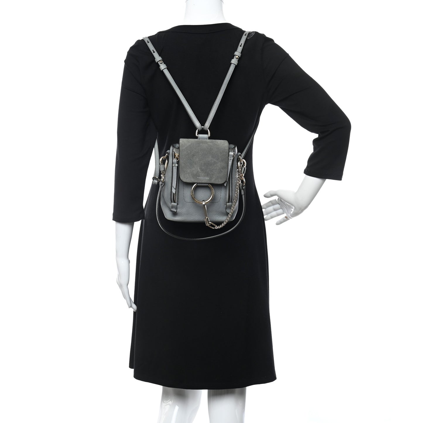 Suede Calfskin Small Faye Backpack Washed Blue