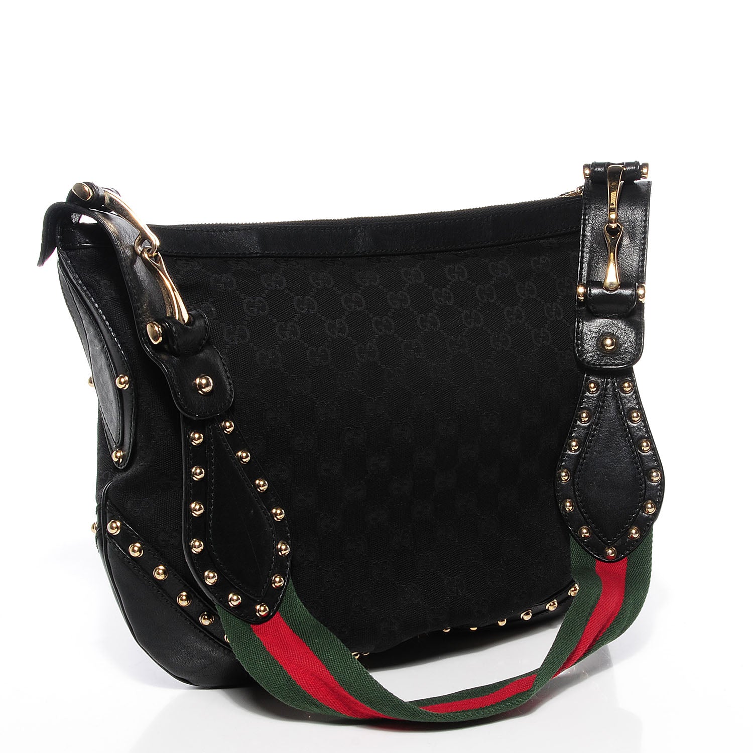 Gucci Monogram Medium Studded Pelham Shoulder Bag Black 3 of 9