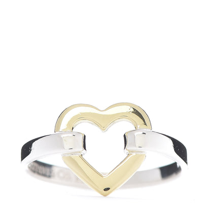 Tiffany Sterling Silver 18K Yellow Gold Open Heart Ring 53 6.25 1 of 4