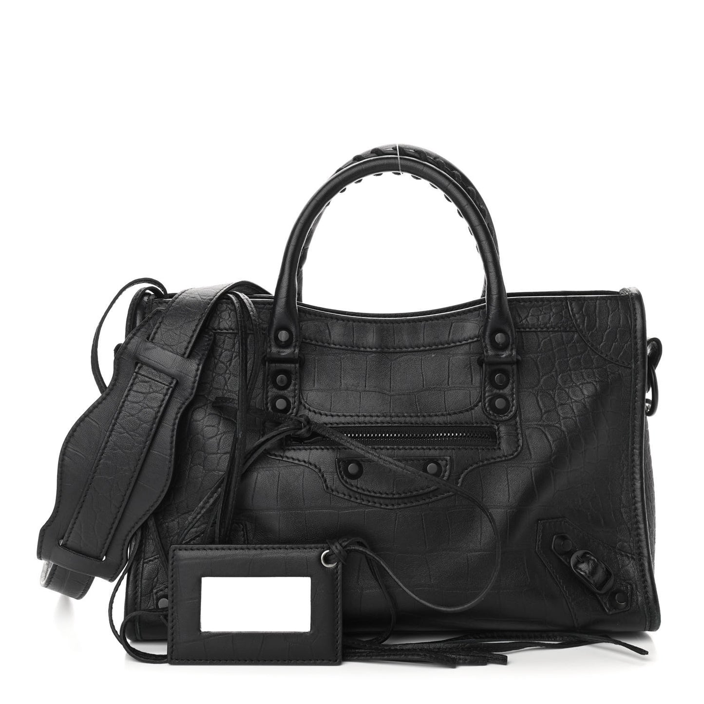 Matte Supple Lambskin Crocodile Embossed Classic Black Hardware S City Black