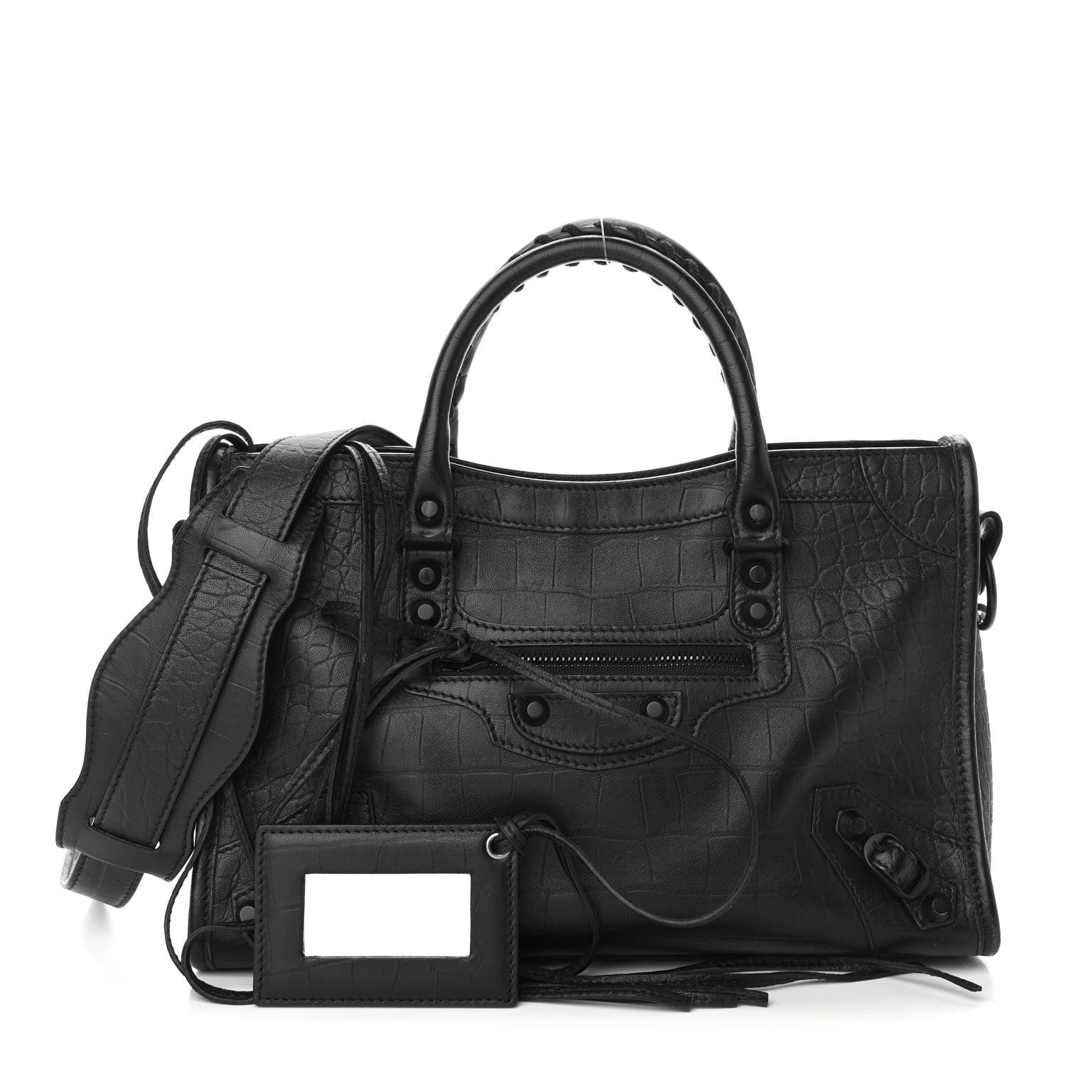 Balenciaga Matte Supple Lambskin Crocodile Embossed Classic Black Hardware S City Black 1 of 9