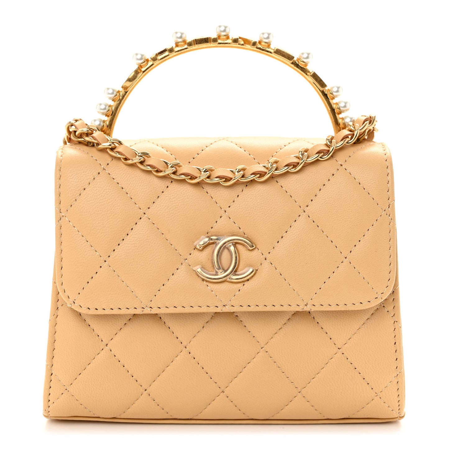 Lambskin Pearl Enamel Quilted Pearly Girl Handle Flap Clutch With Chain Yellow