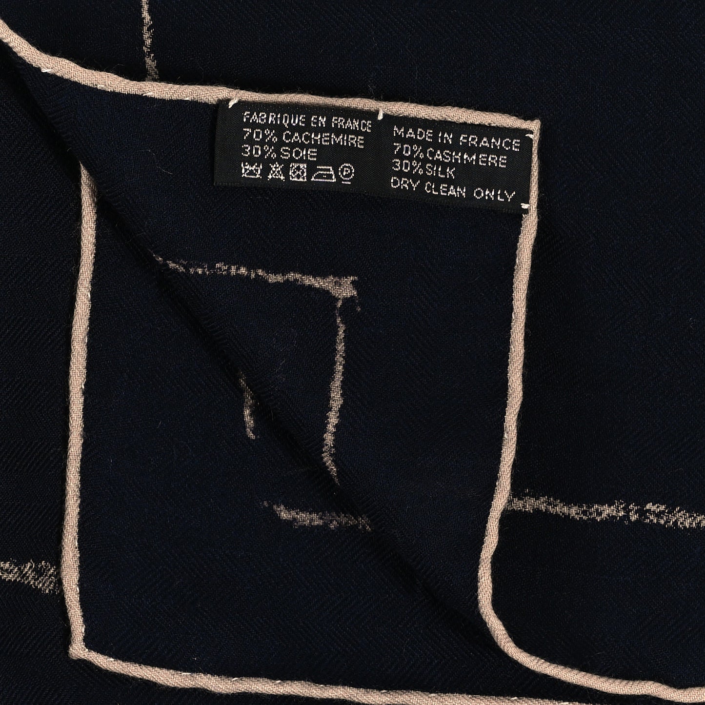 Cashmere Silk Pirouette au Galop Shawl 140 Marine Naturel Beige