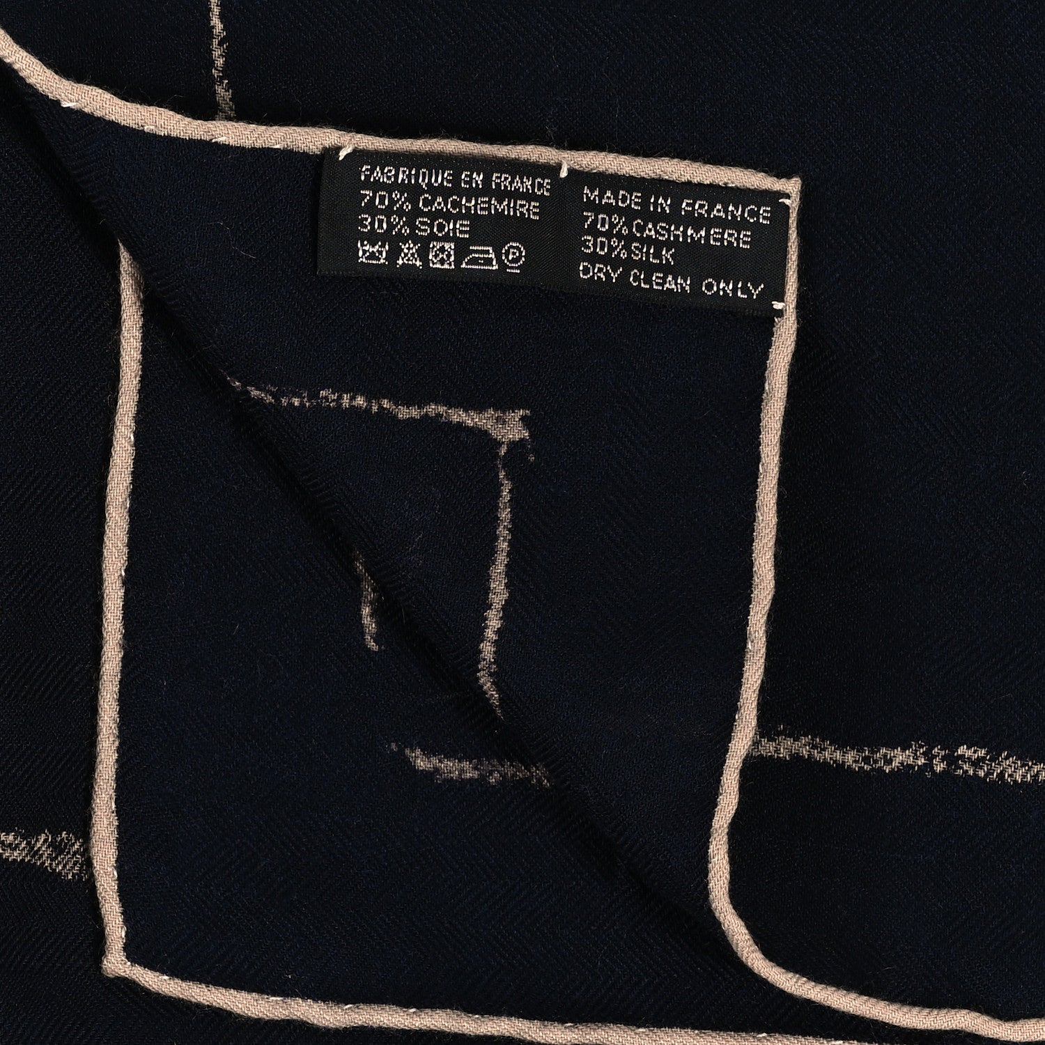 Hermes Cashmere Silk Pirouette au Galop Shawl 140 Marine Naturel Beige 3 of 5