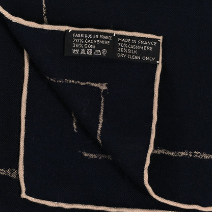 Hermes Cashmere Silk Pirouette au Galop Shawl 140 Marine Naturel Beige 3 of 5