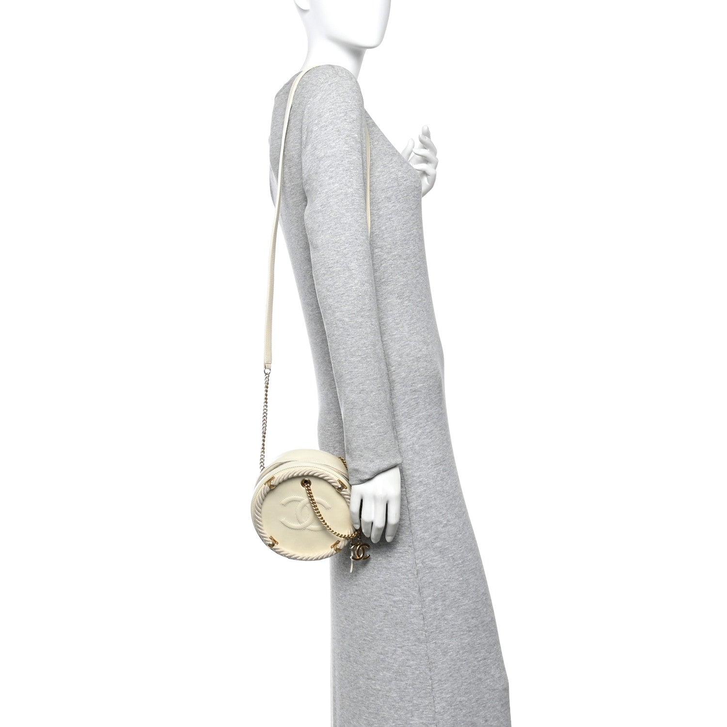 Chanel Crumpled Calfskin Cotton Small En Vogue Round Bag White 2 of 10