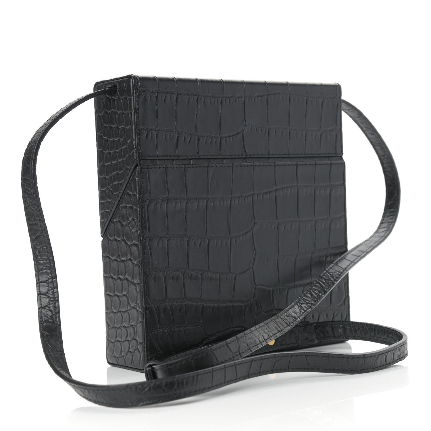 Bottega Veneta Calfskin Crocodile Embossed Daisey Box Clutch Black 3 of 9
